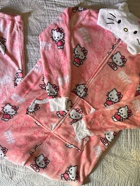 Hello Kitty Pink Fleece Onesie with Hood and Bow